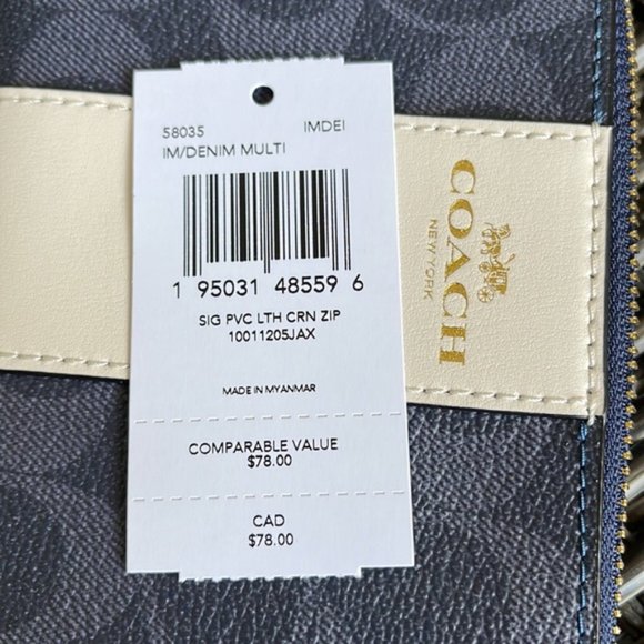 Coach Corner Zip Wristlet In Signature Canvas Denim Multi - Picture 6 of 15
